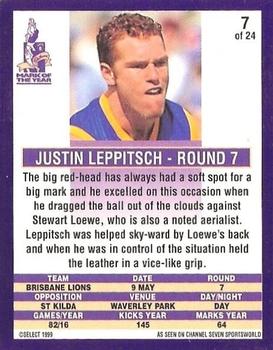 1999 Cadbury Classic Grabs 98 #7 Justin Leppitsch Back